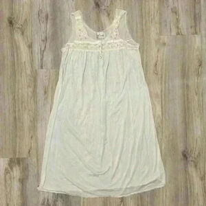 Vintage Nicole Sleeveless Nightgown Satin Lace Slip Blue Modest Chemise Size S